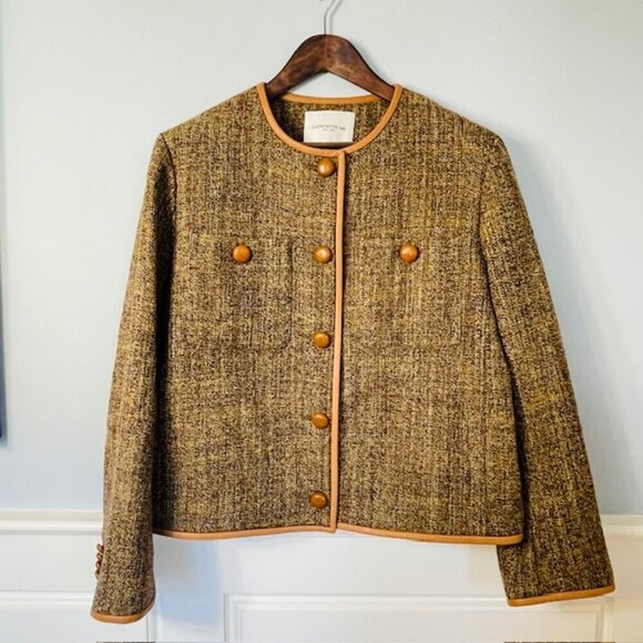 Lafayette 148 New York Highlands Leather Trim Wool Boucle Tweed Jacket Large - Picture 4 of 11